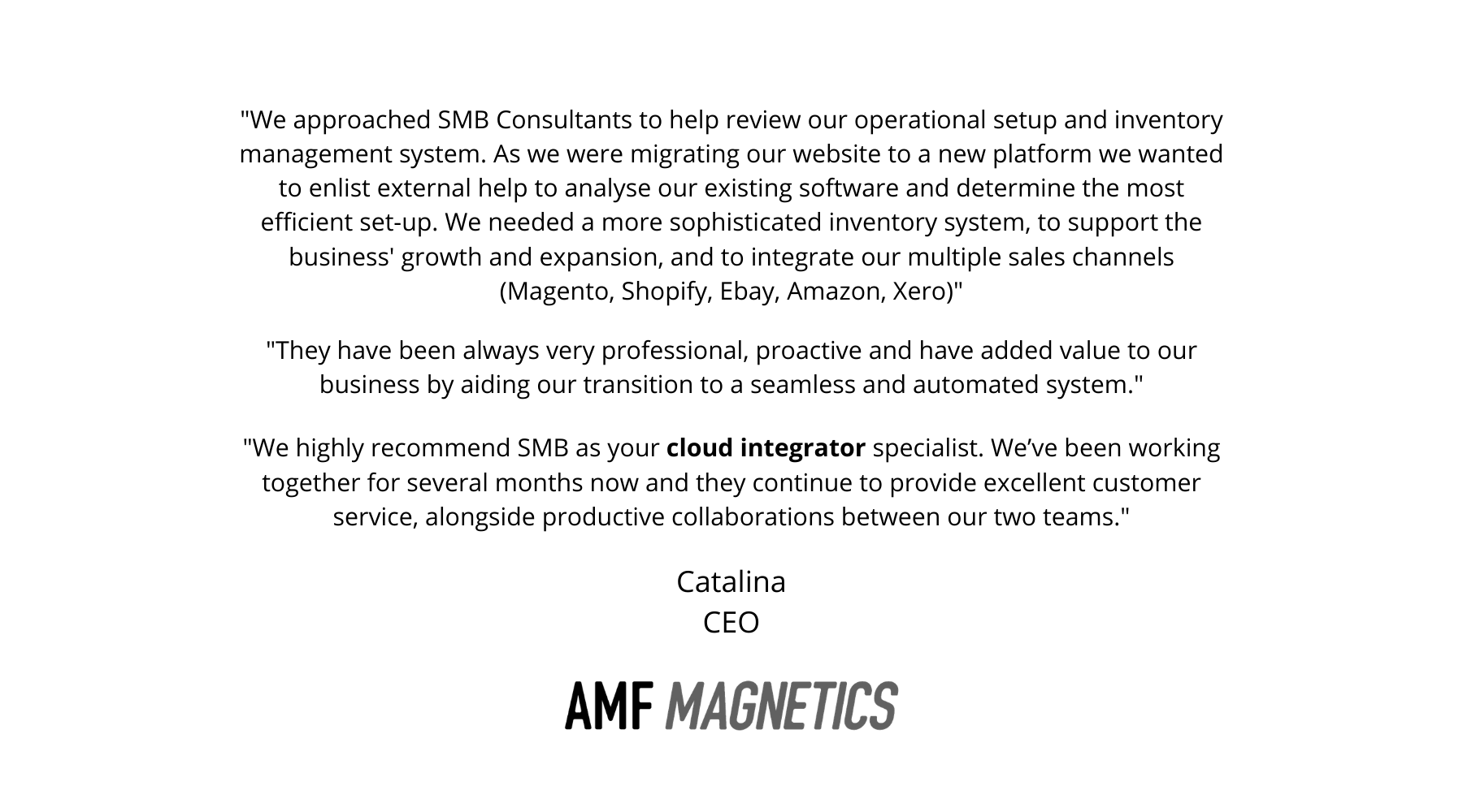 SMB Consultants Cloud Based App Integrators Business Consultants Customer Review AMF Magnetics