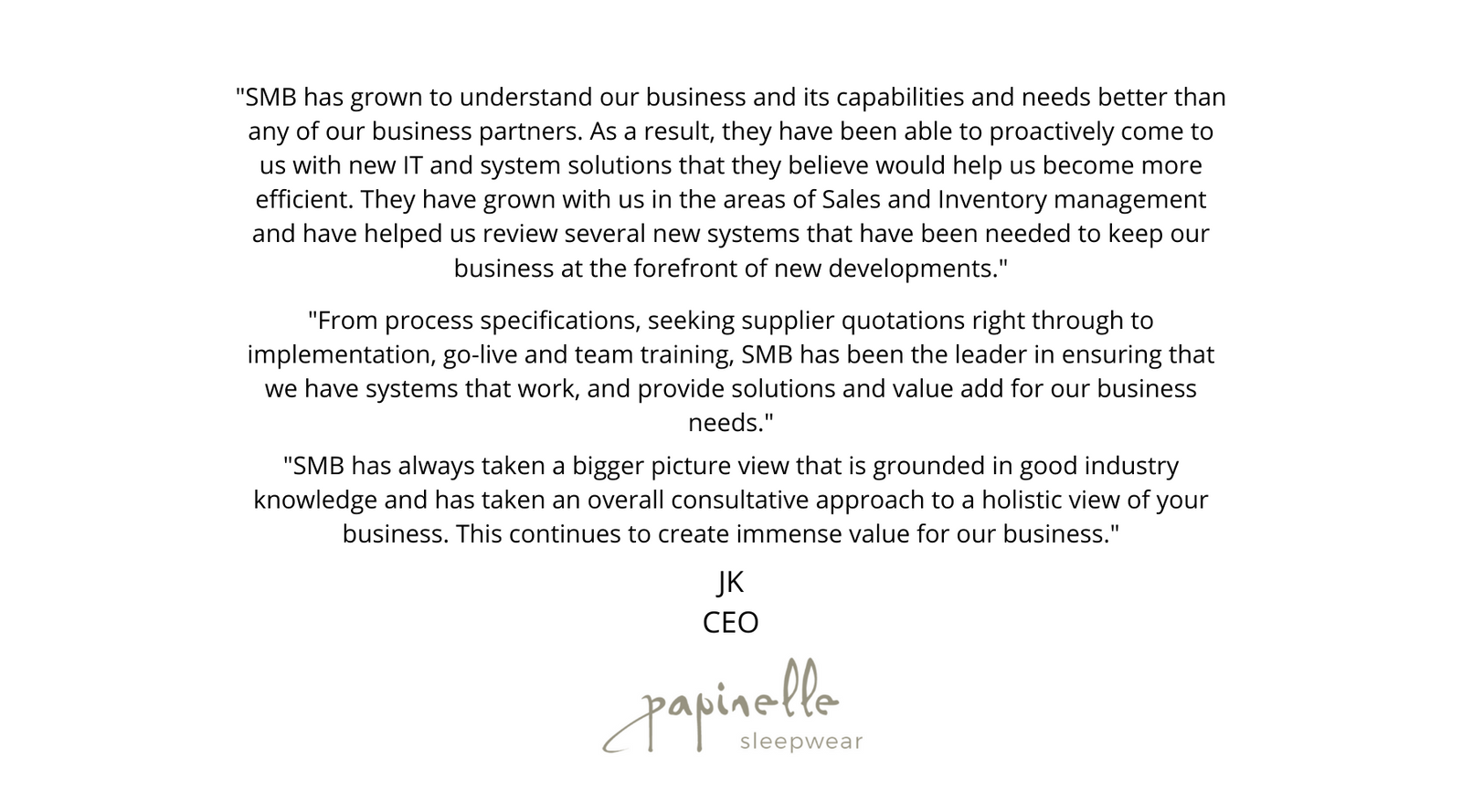 SMB Consultants Cloud Based App Integrators Business Consultants Customer Review Papinelle Sleepwear